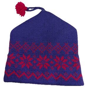 VTG Smiley 100% Wool Hat Snowflake Red Blue Beanie Quality-Read Descrip GUC